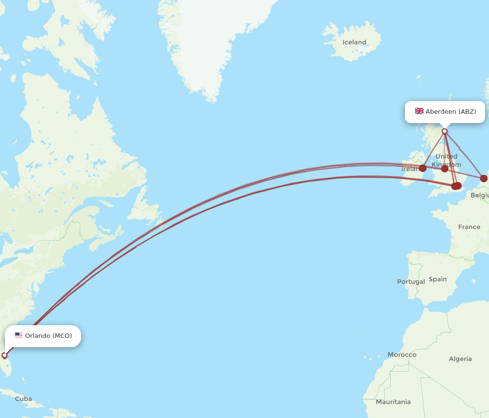 ABZ to MCO flights and routes map