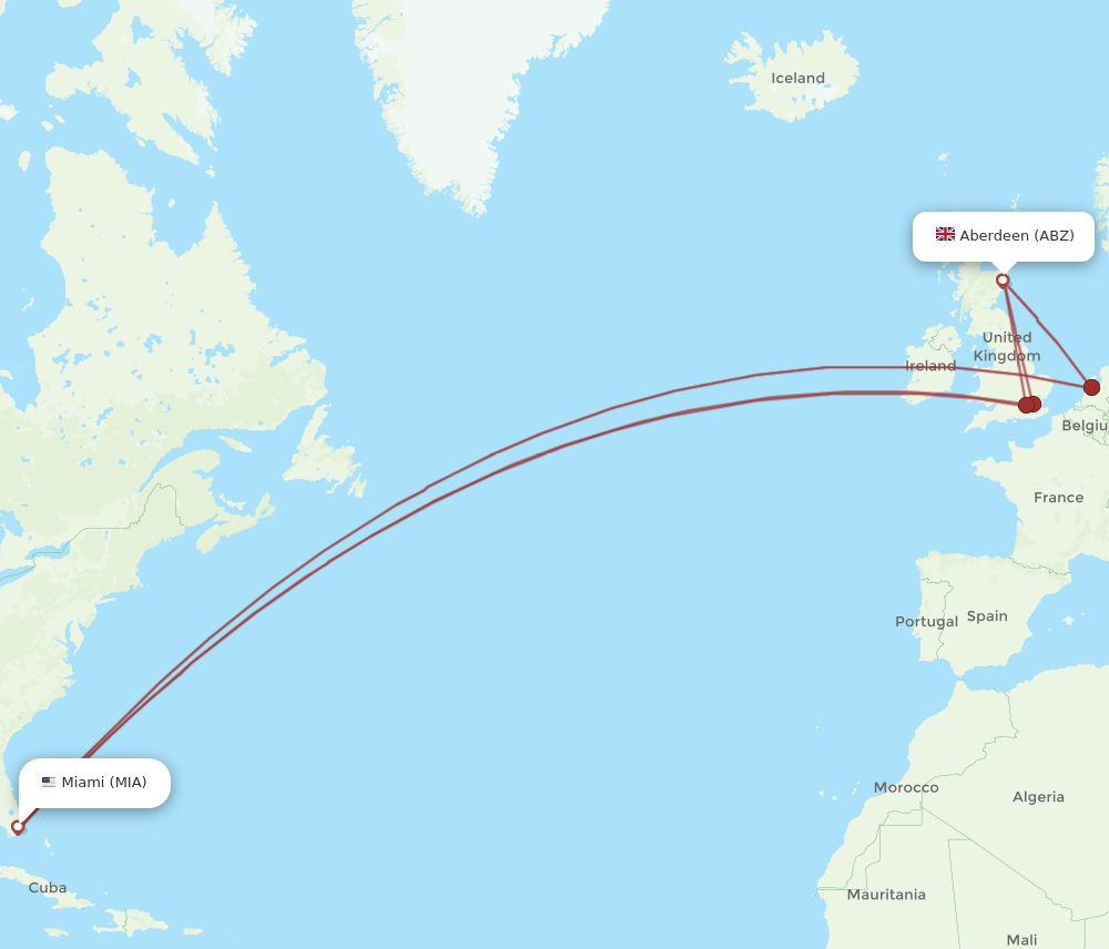 ABZ to MIA flights and routes map