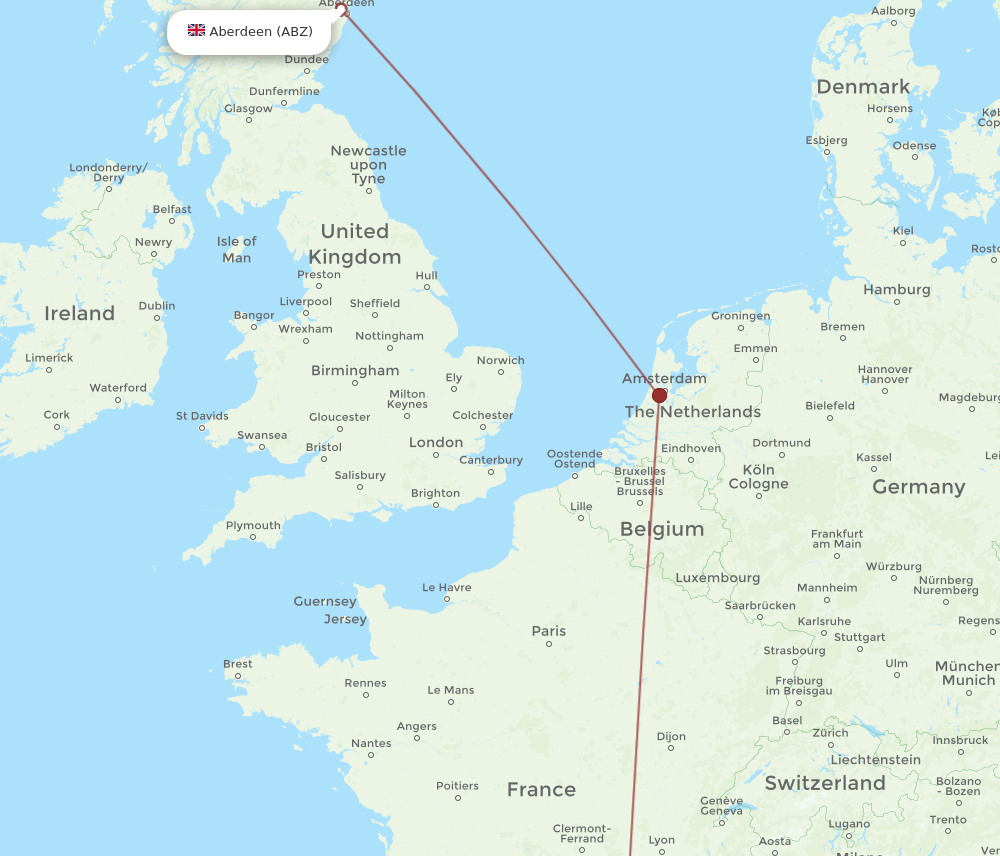 ABZ to MPL flights and routes map