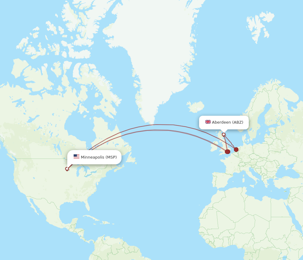 ABZ to MSP flights and routes map