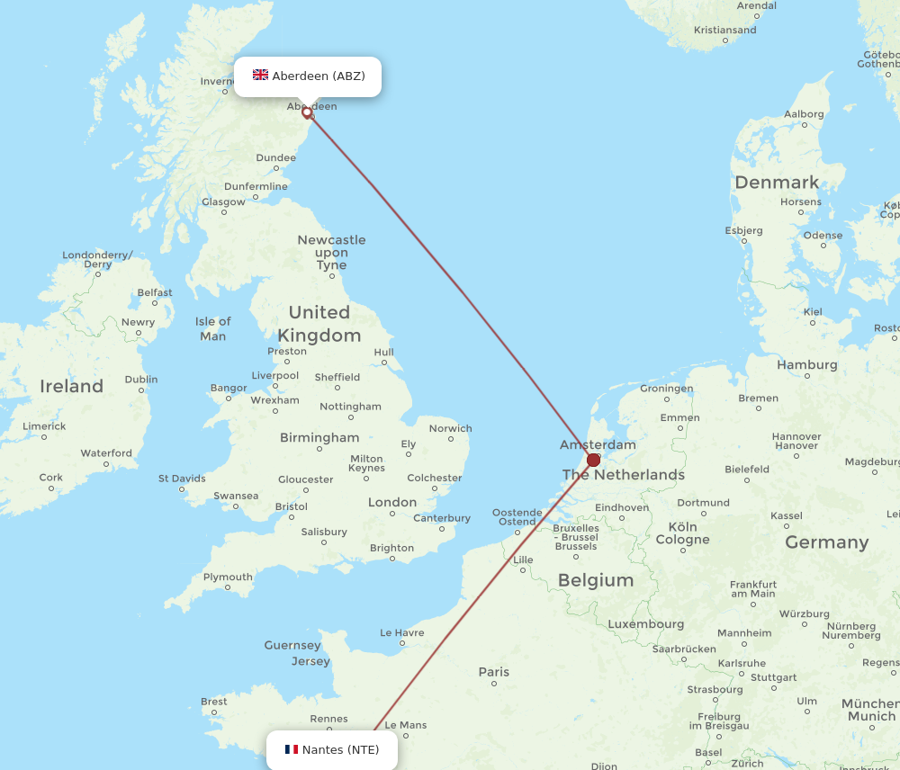 ABZ to NTE flights and routes map