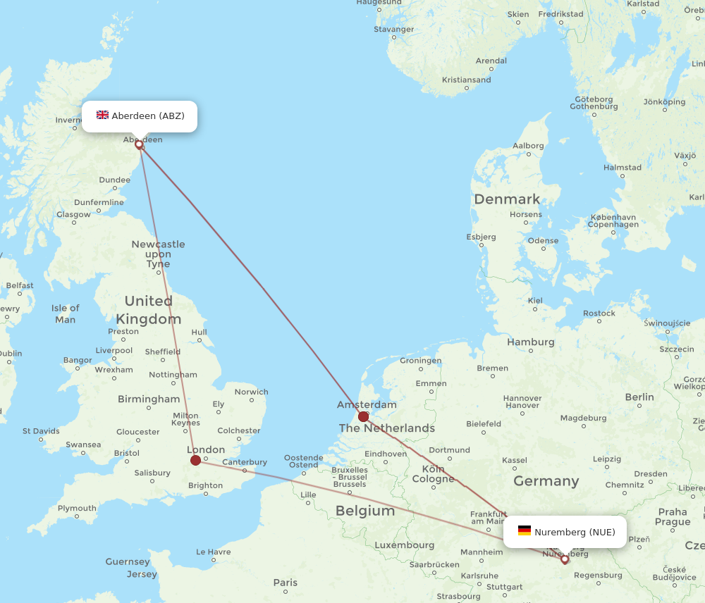 ABZ to NUE flights and routes map