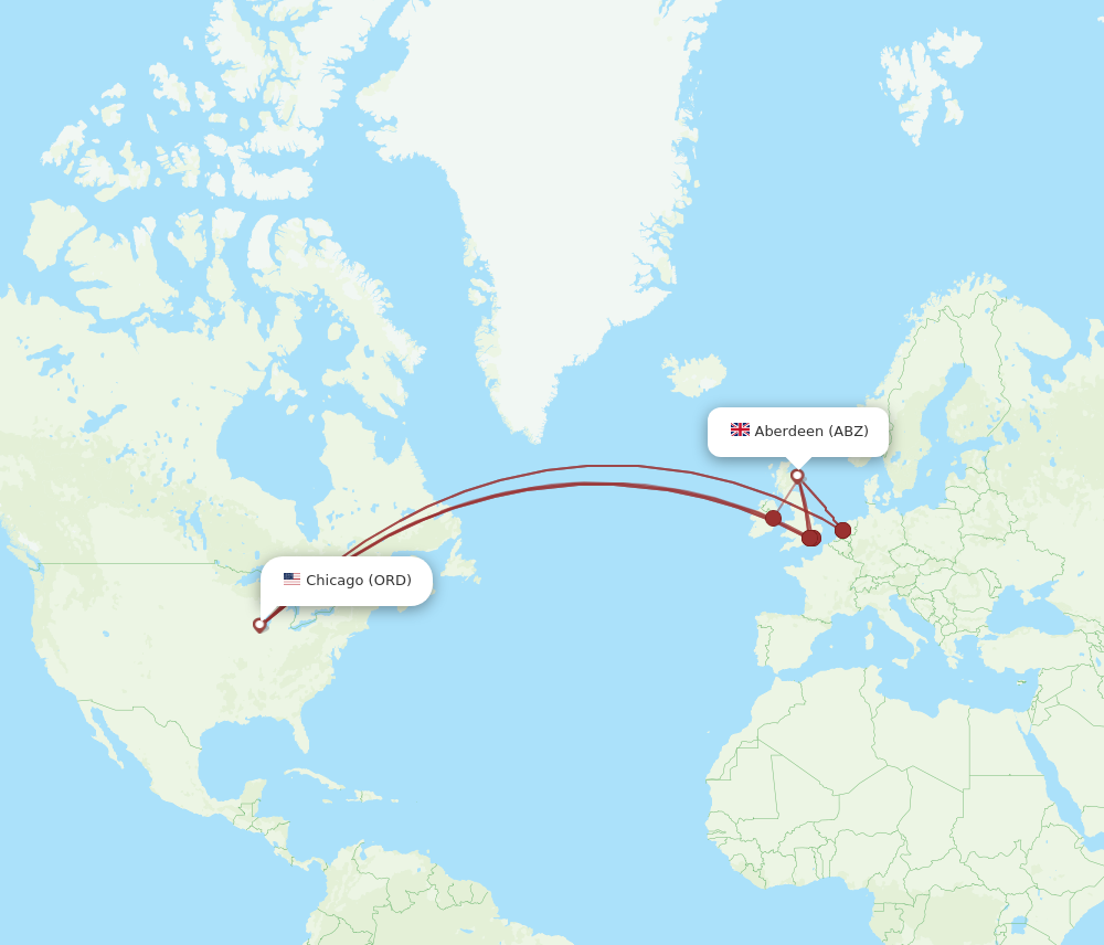 ABZ to ORD flights and routes map