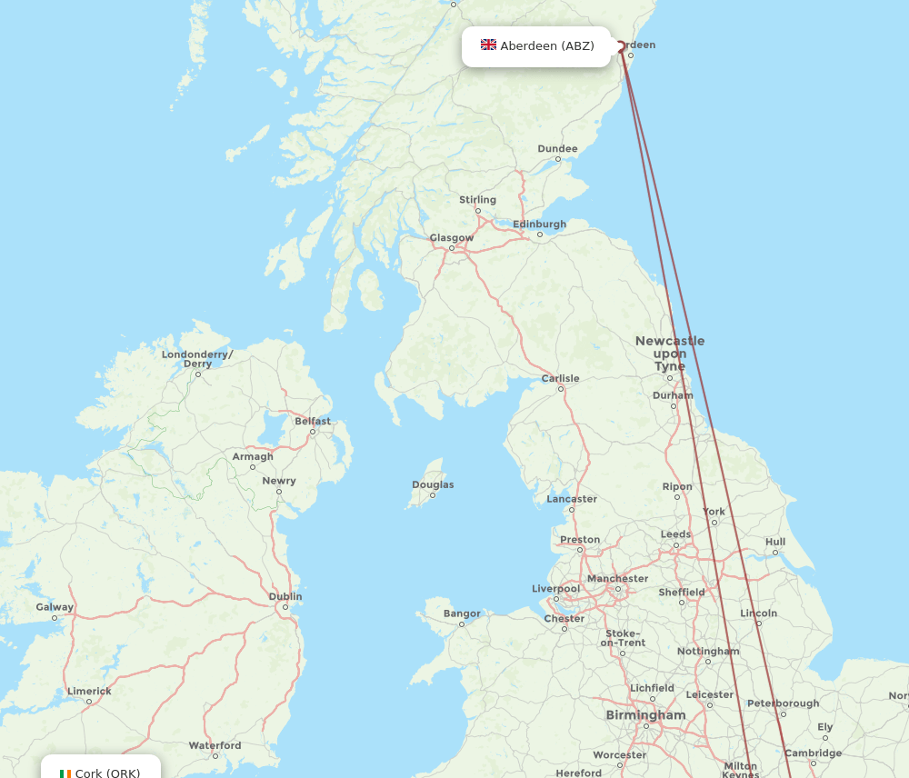 ABZ to ORK flights and routes map