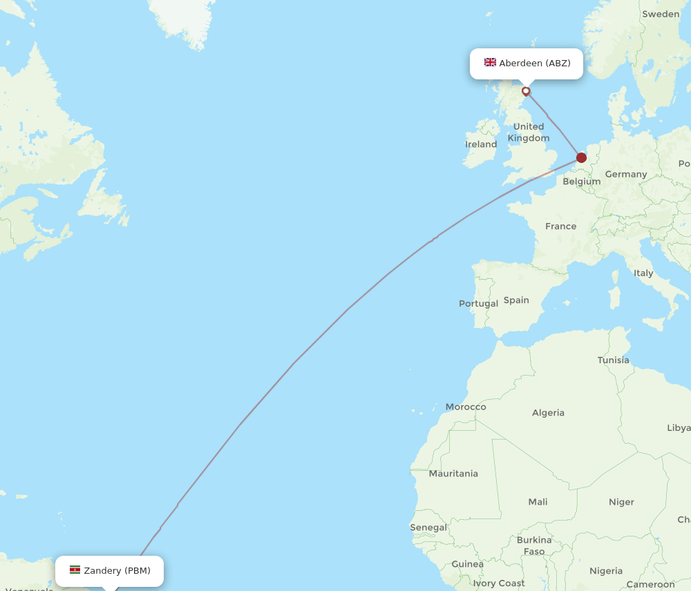 ABZ to PBM flights and routes map