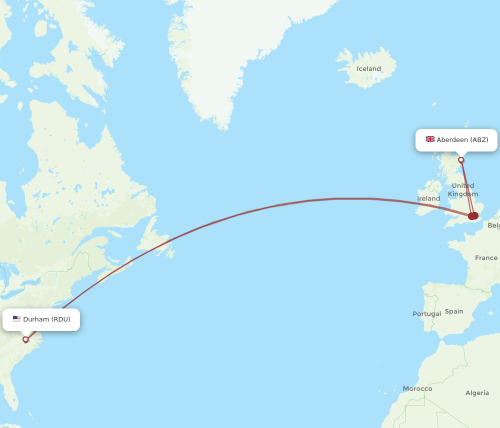 ABZ to RDU flights and routes map