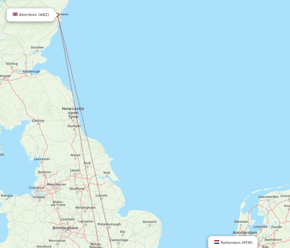 ABZ to RTM flights and routes map