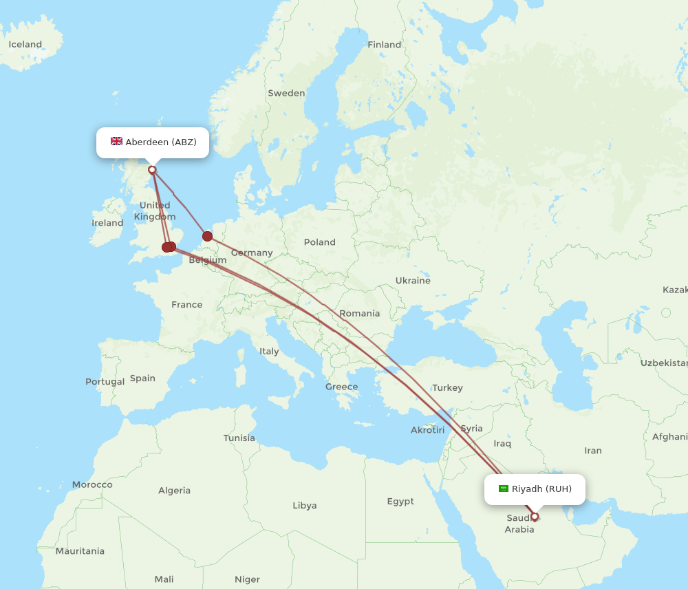 ABZ to RUH flights and routes map
