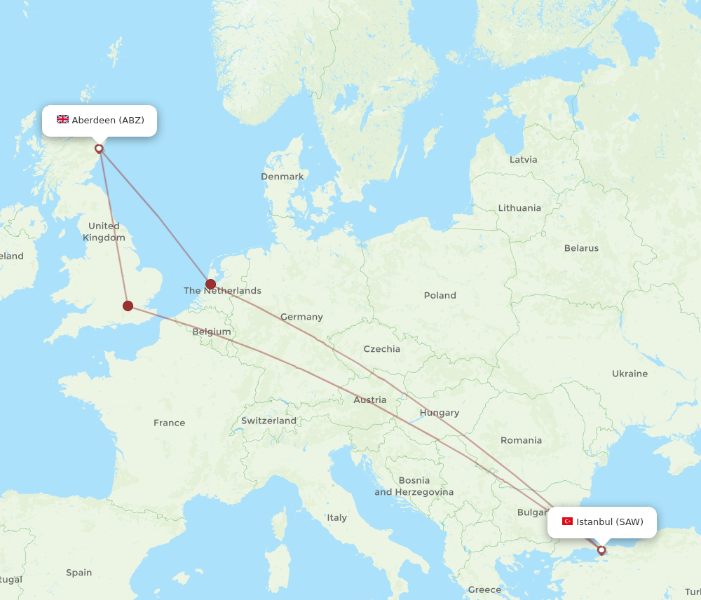 ABZ to SAW flights and routes map