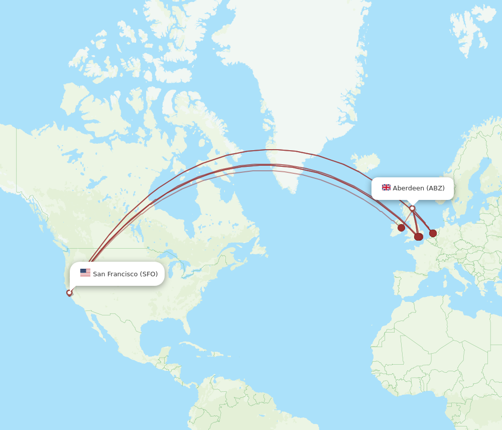 ABZ to SFO flights and routes map