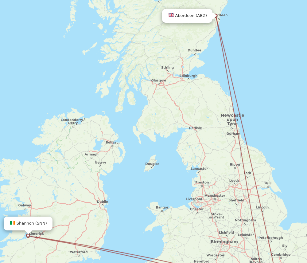 ABZ to SNN flights and routes map