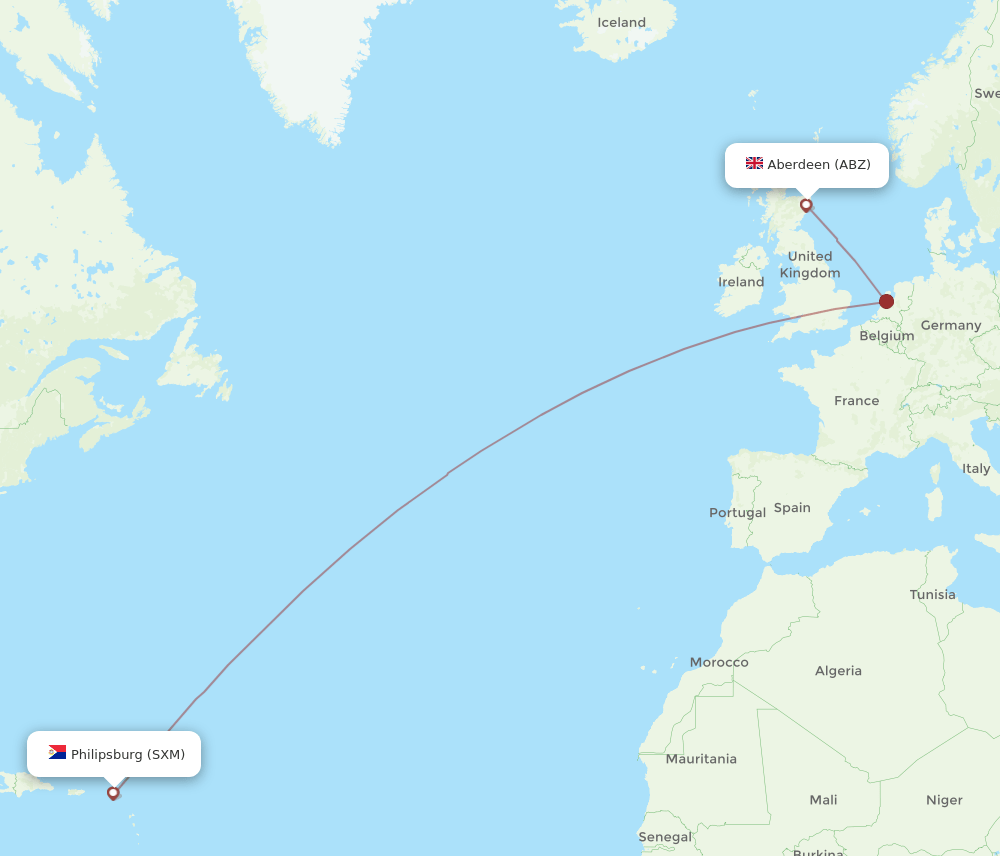 ABZ-SXM flight routes