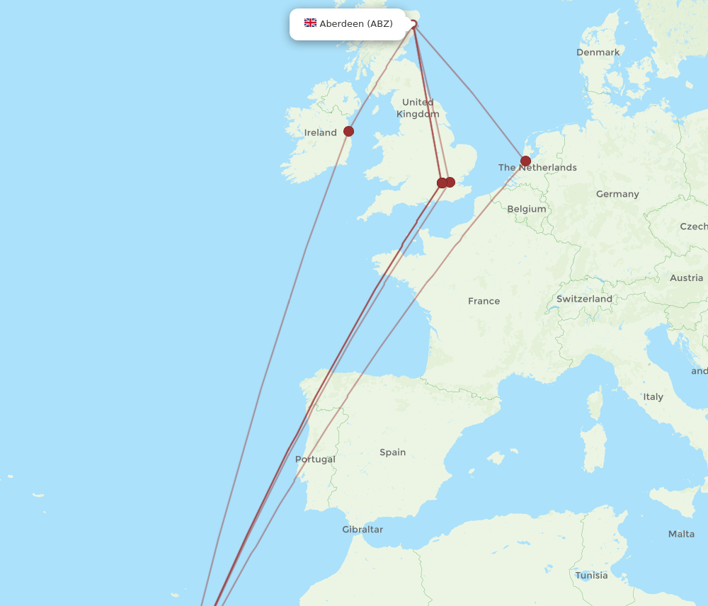ABZ to TFS flights and routes map