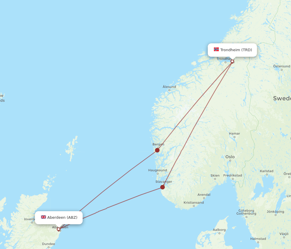 ABZ to TRD flights and routes map