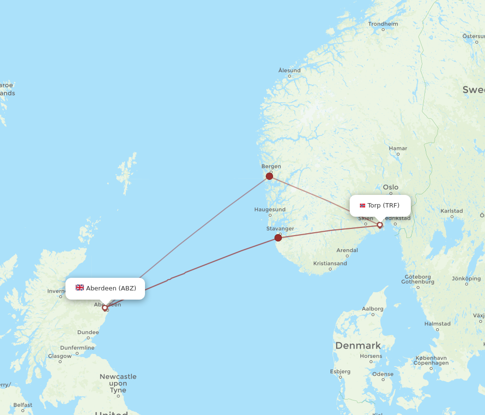 ABZ to TRF flights and routes map