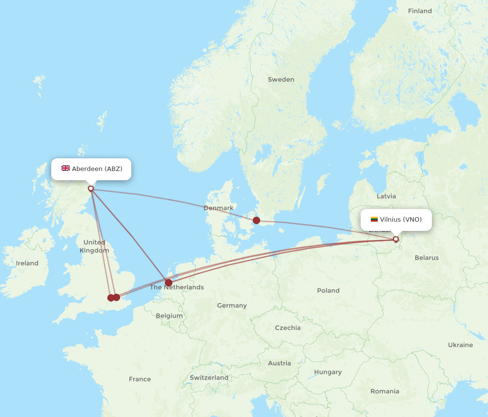ABZ to VNO flights and routes map