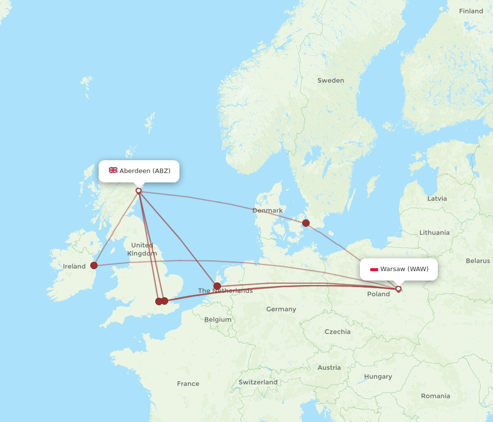 ABZ-WAW flight routes