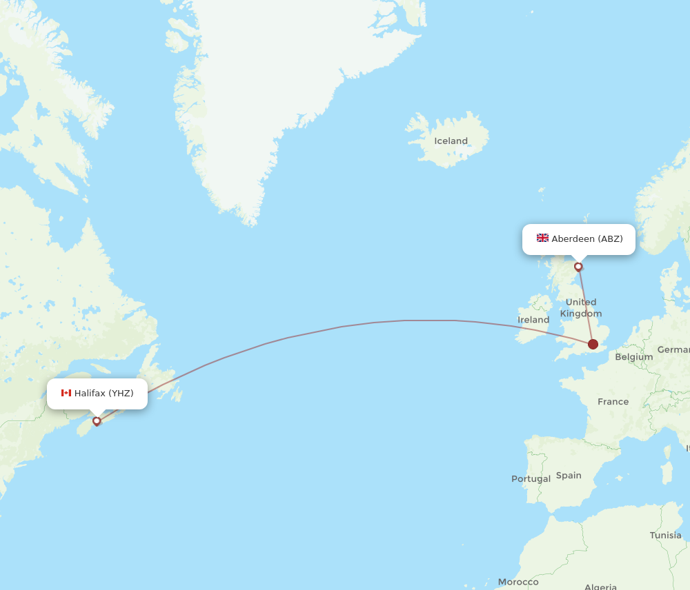 ABZ to YHZ flights and routes map