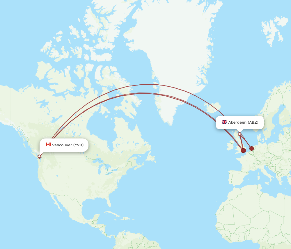 ABZ to YVR flights and routes map