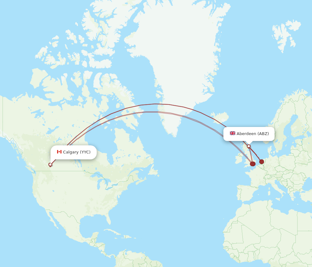 ABZ to YYC flights and routes map