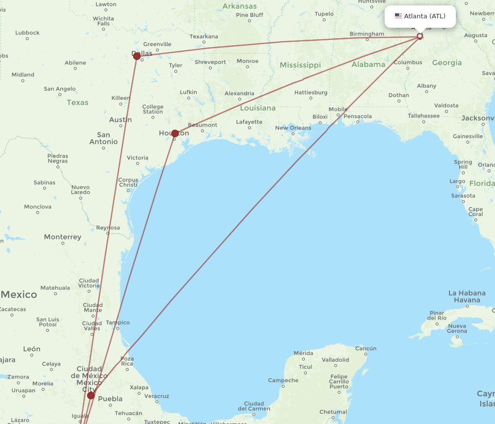 ACA to ATL flights and routes map