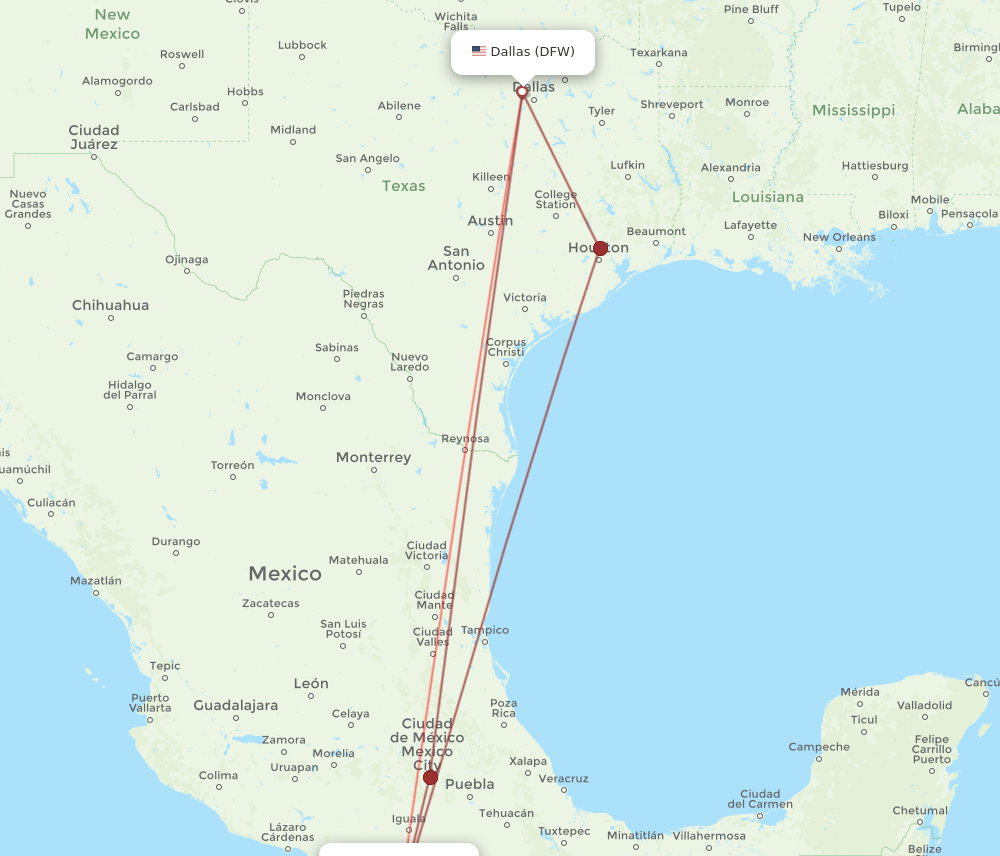 ACA-DFW flight routes