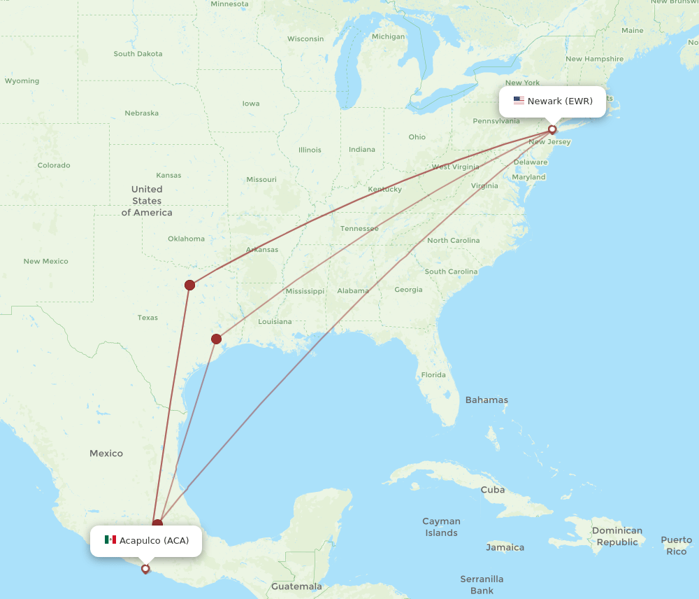 ACA to EWR flights and routes map