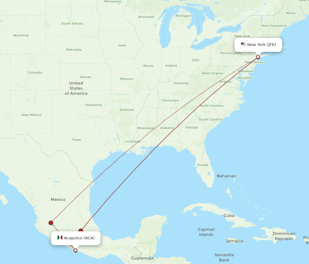 ACA to JFK flights and routes map