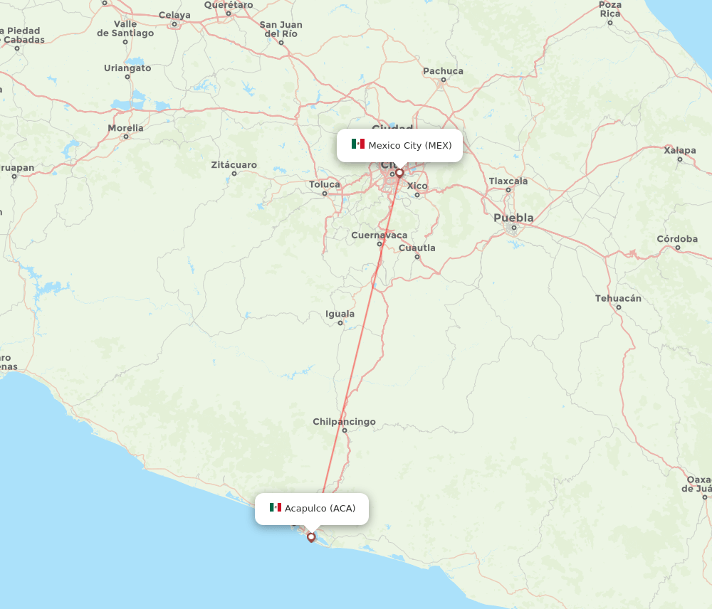Acapulco - Mexico City route map and flight paths