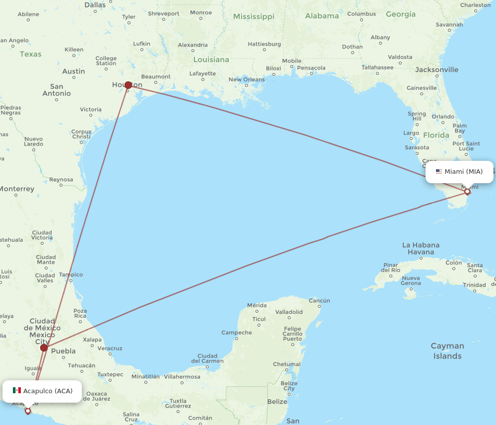 ACA to MIA flights and routes map