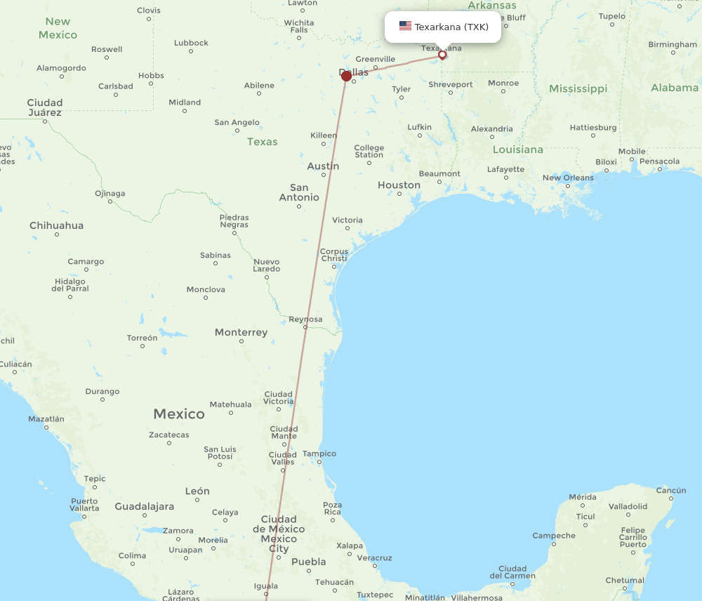 ACA-TXK flight routes