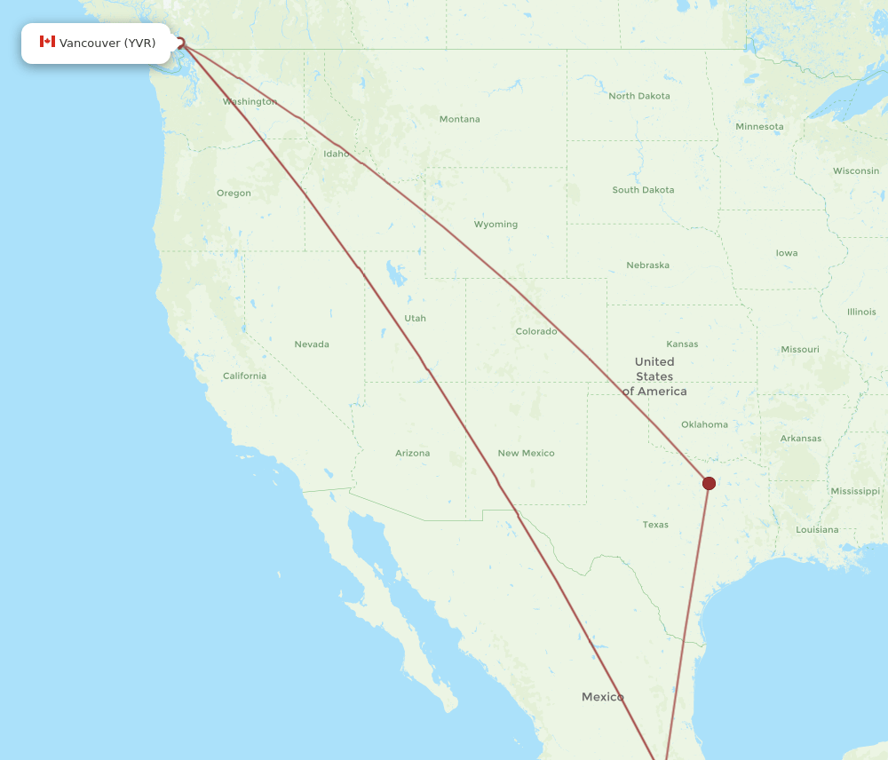 Vancouver - Acapulco route map and flight paths