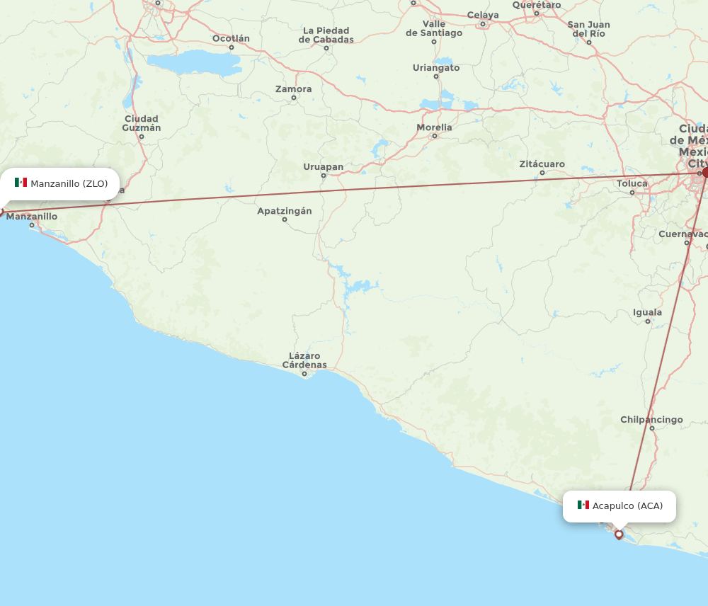 Manzanillo - Acapulco route map and flight paths