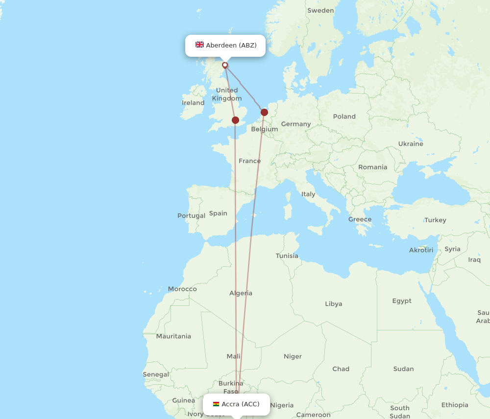 ACC to ABZ flights and routes map