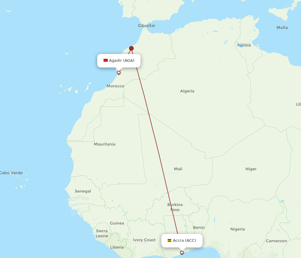 ACC-AGA flight routes