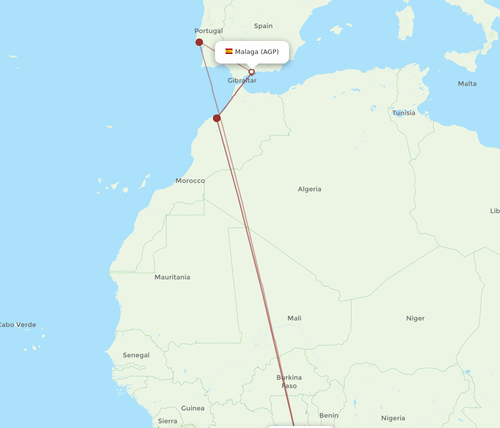 ACC-AGP flight routes