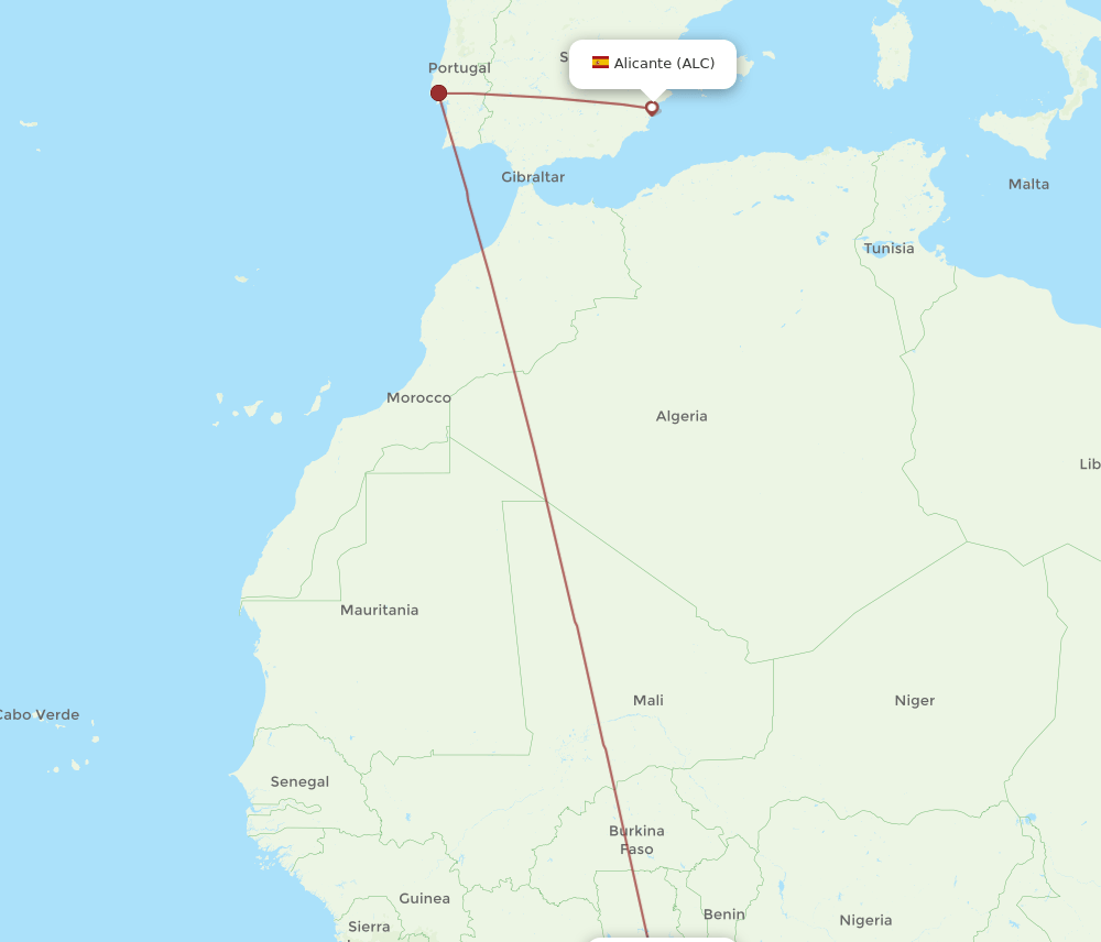 ACC to ALC flights and routes map