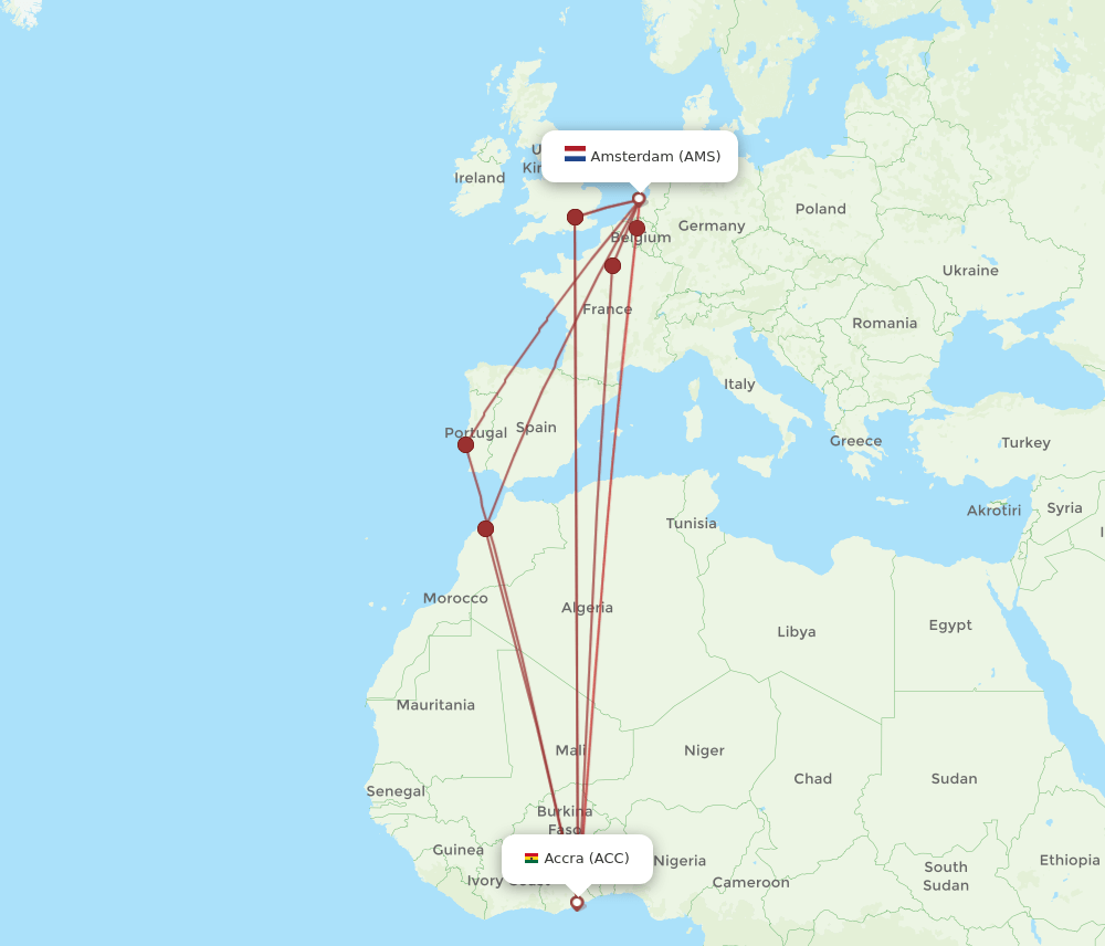 ACC-AMS flight routes