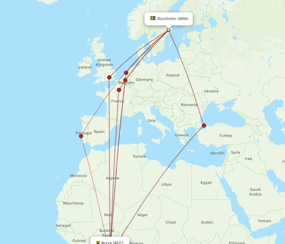 ACC-ARN flight routes