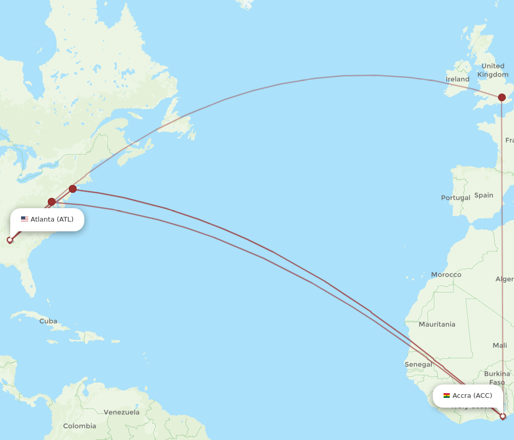 ACC to ATL flights and routes map