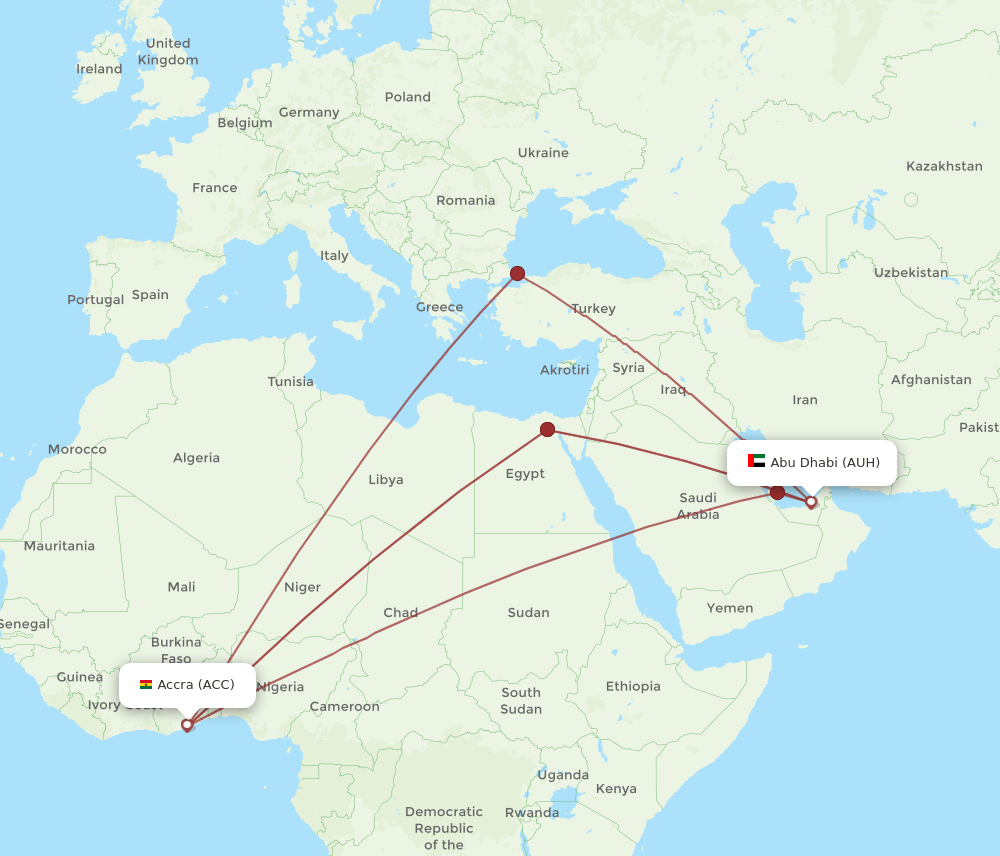 ACC to AUH flights and routes map