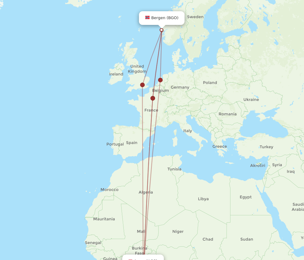 ACC-BGO flight routes