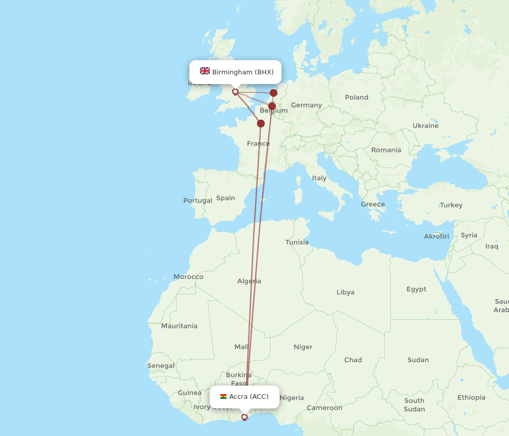 ACC-BHX flight routes