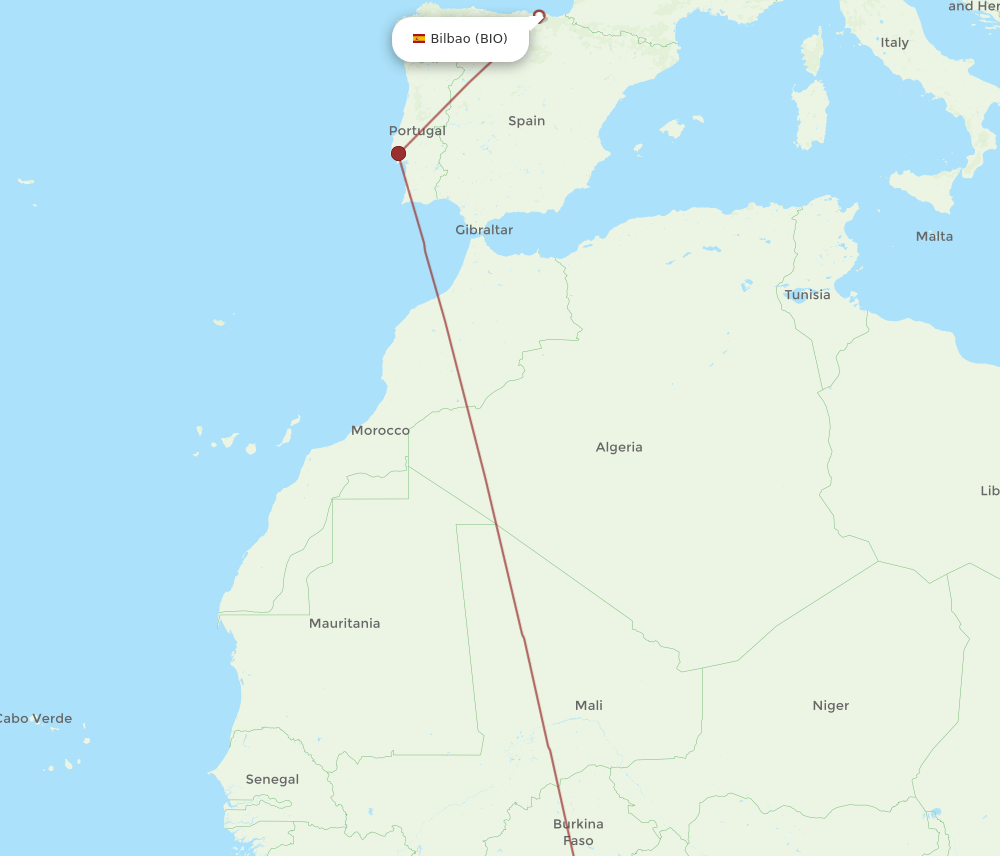 ACC to BIO flights and routes map