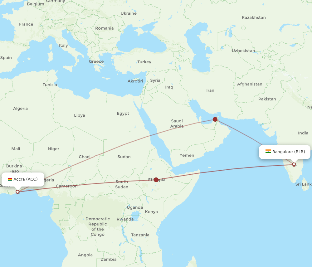ACC-BLR flight routes