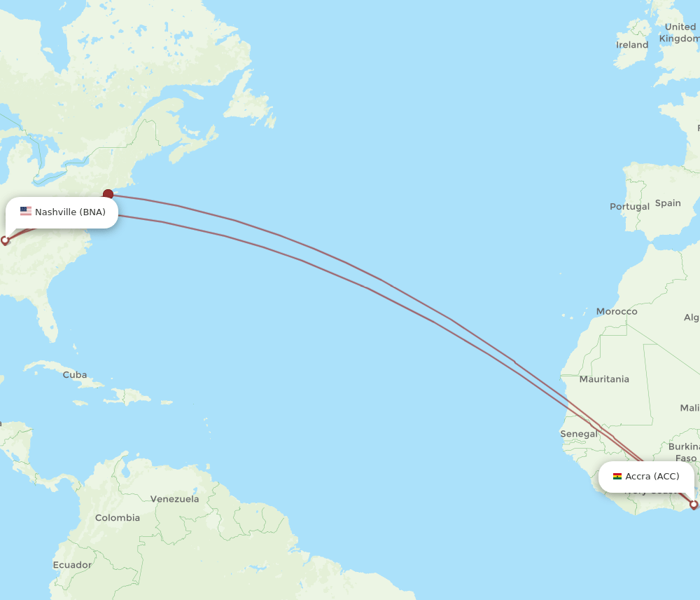 ACC-BNA flight routes