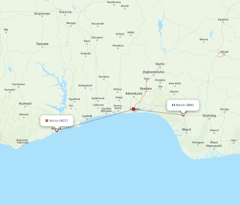 ACC to BNI flights and routes map