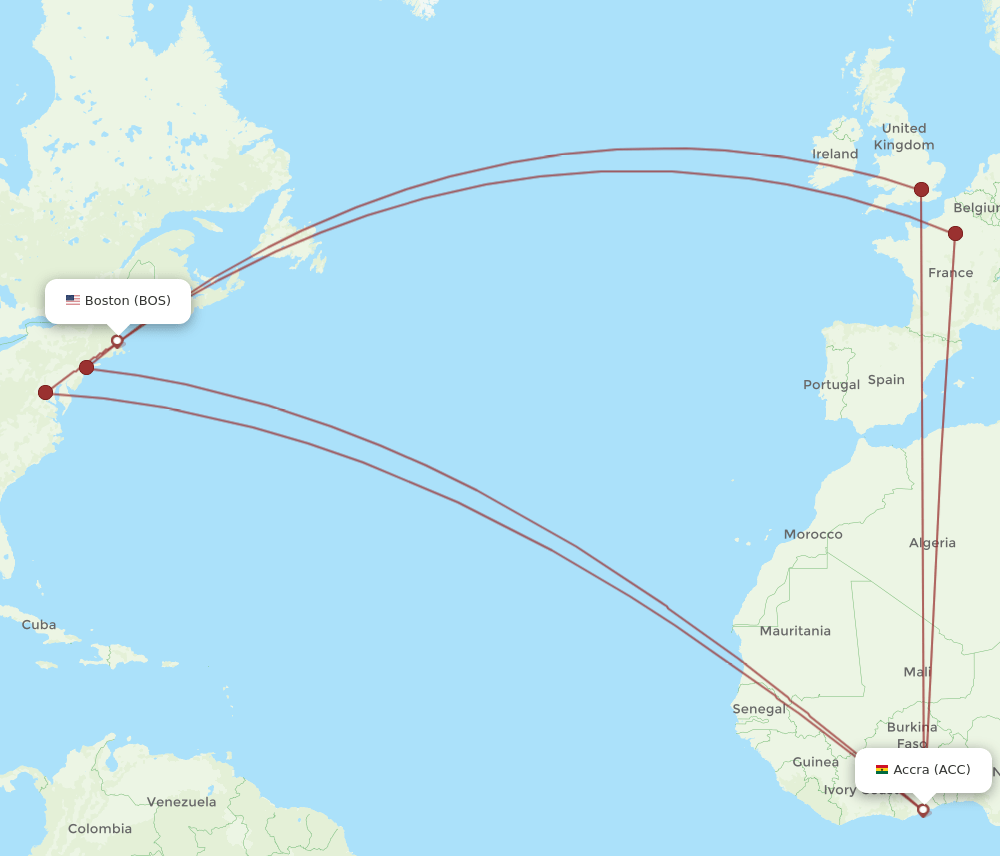 ACC-BOS flight routes