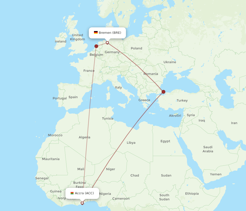 ACC-BRE flight routes