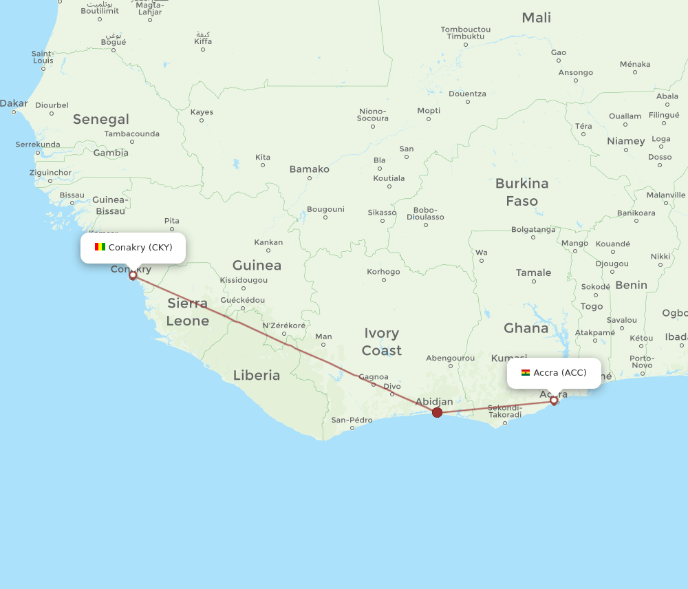 ACC to CKY flights and routes map